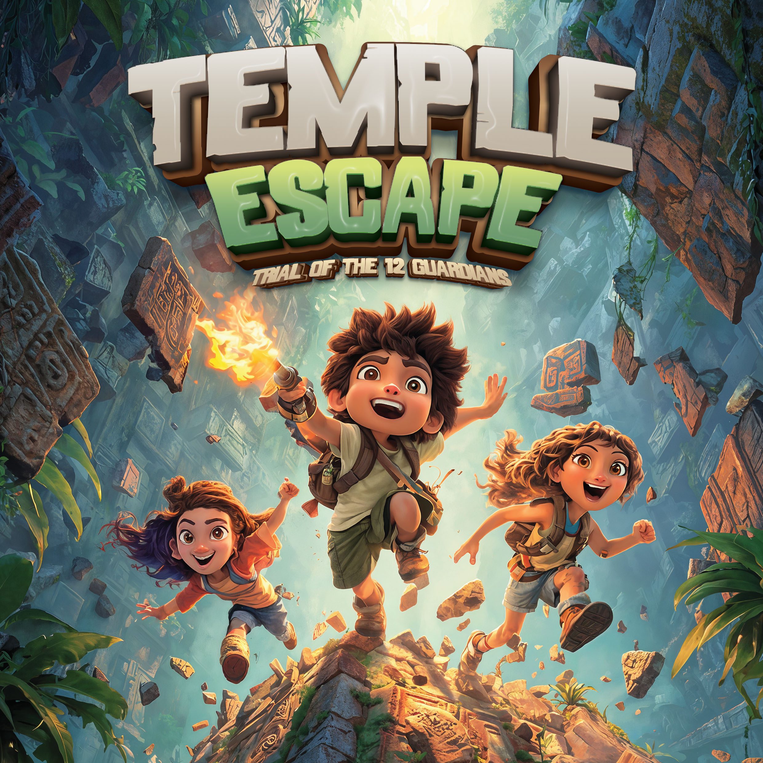 Temple Escape: Trial of the 12 Guardians – kids printable puzzle adventure game cover