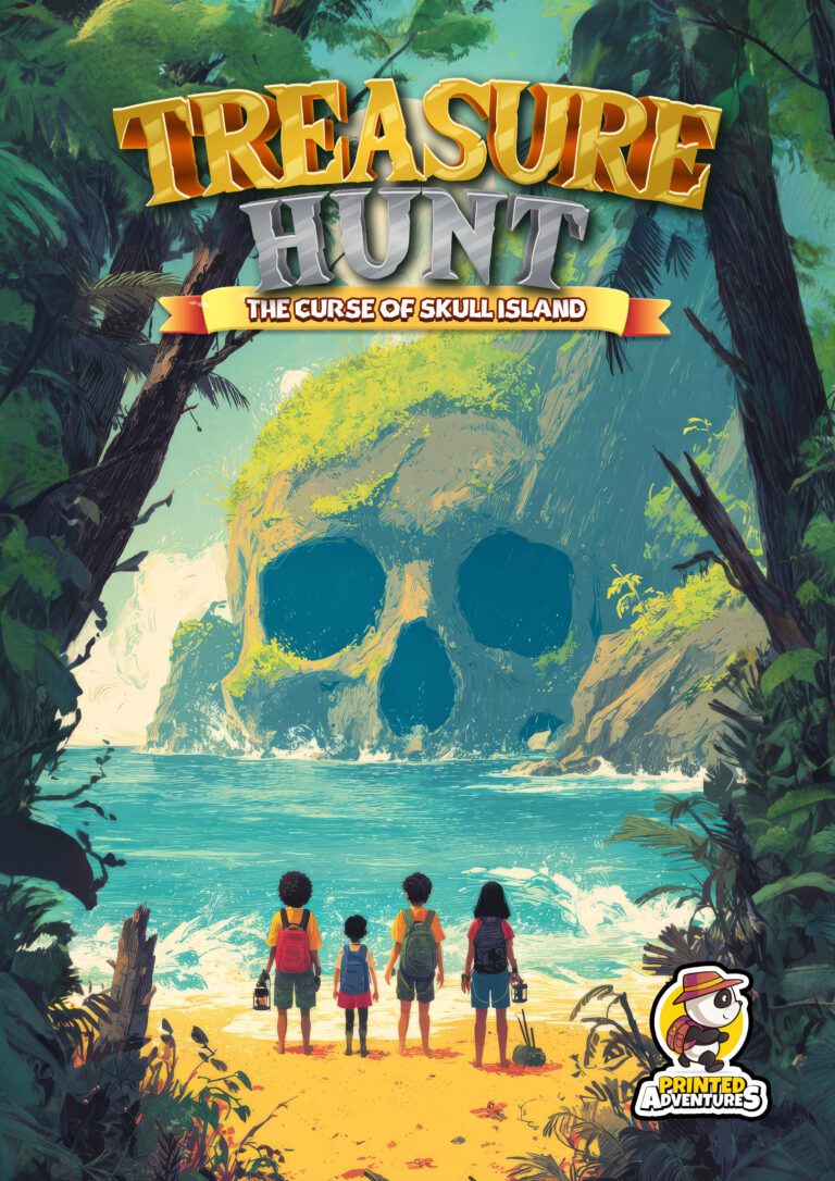 Treasure Hunt: The Curse of Skull Island cover – printable escape room game for kids