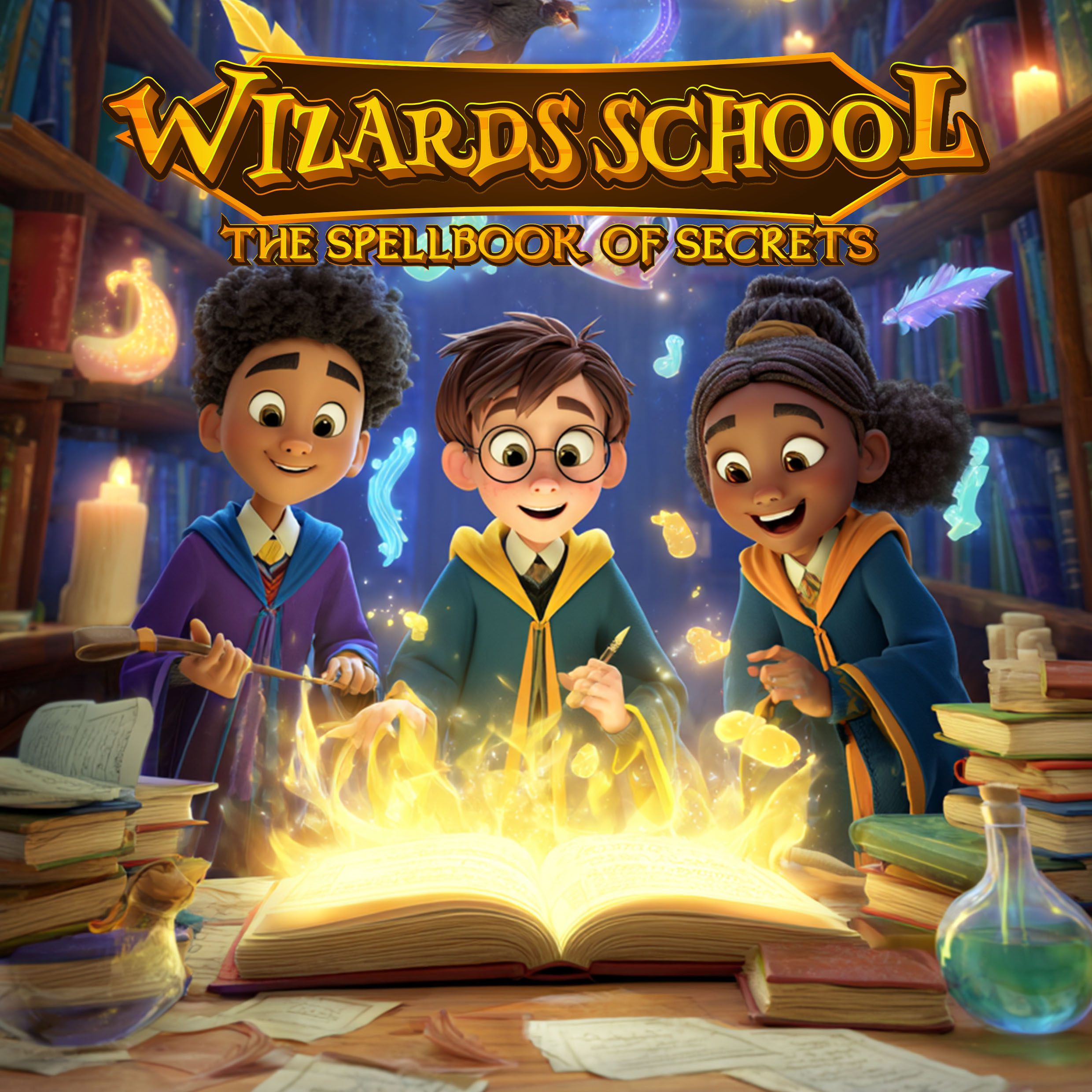 Wizards School printable adventure game cover - The Spellbook of Secrets