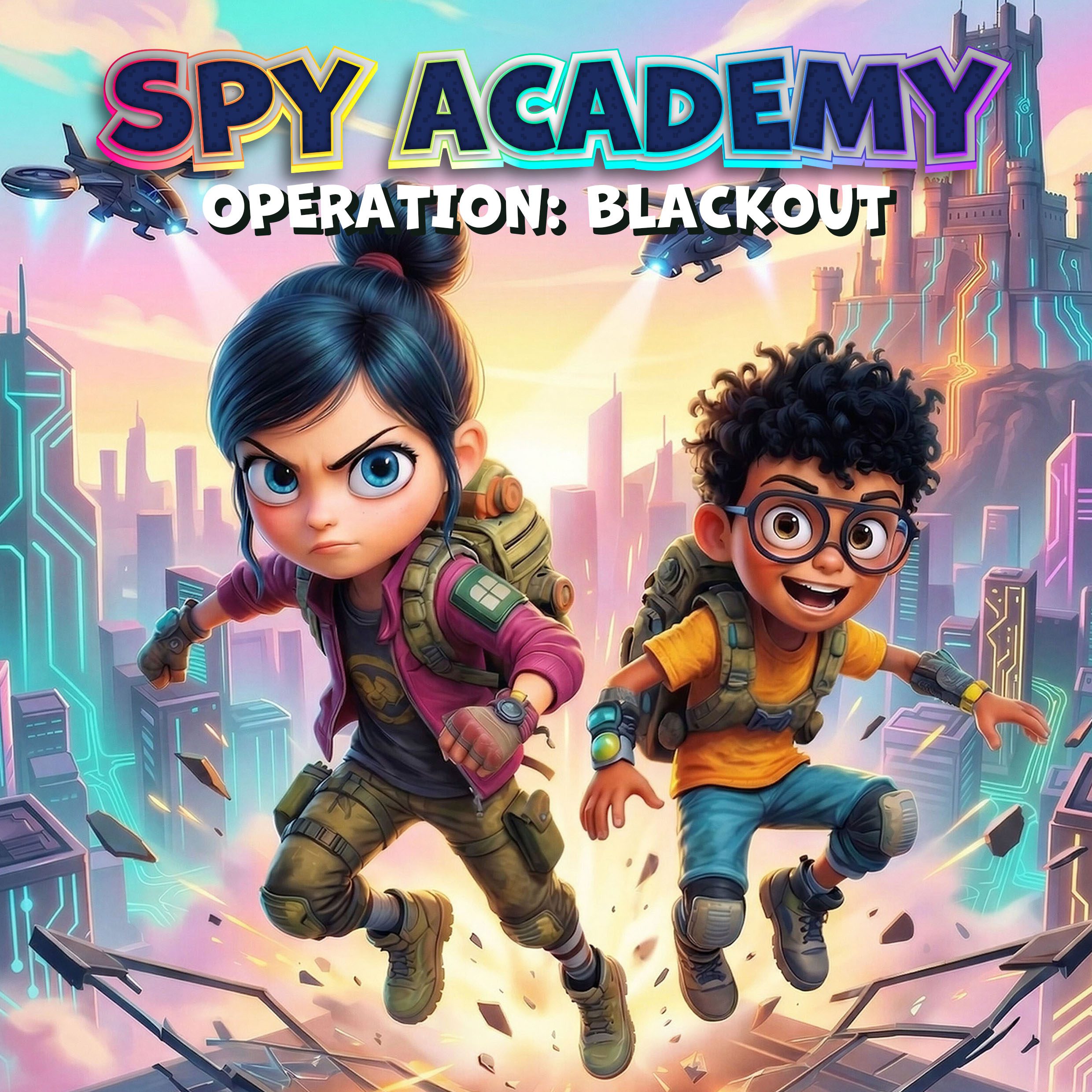 Cover illustration of Spy Academy: Operation Blackout, a printable puzzle game for kids ages 8–12