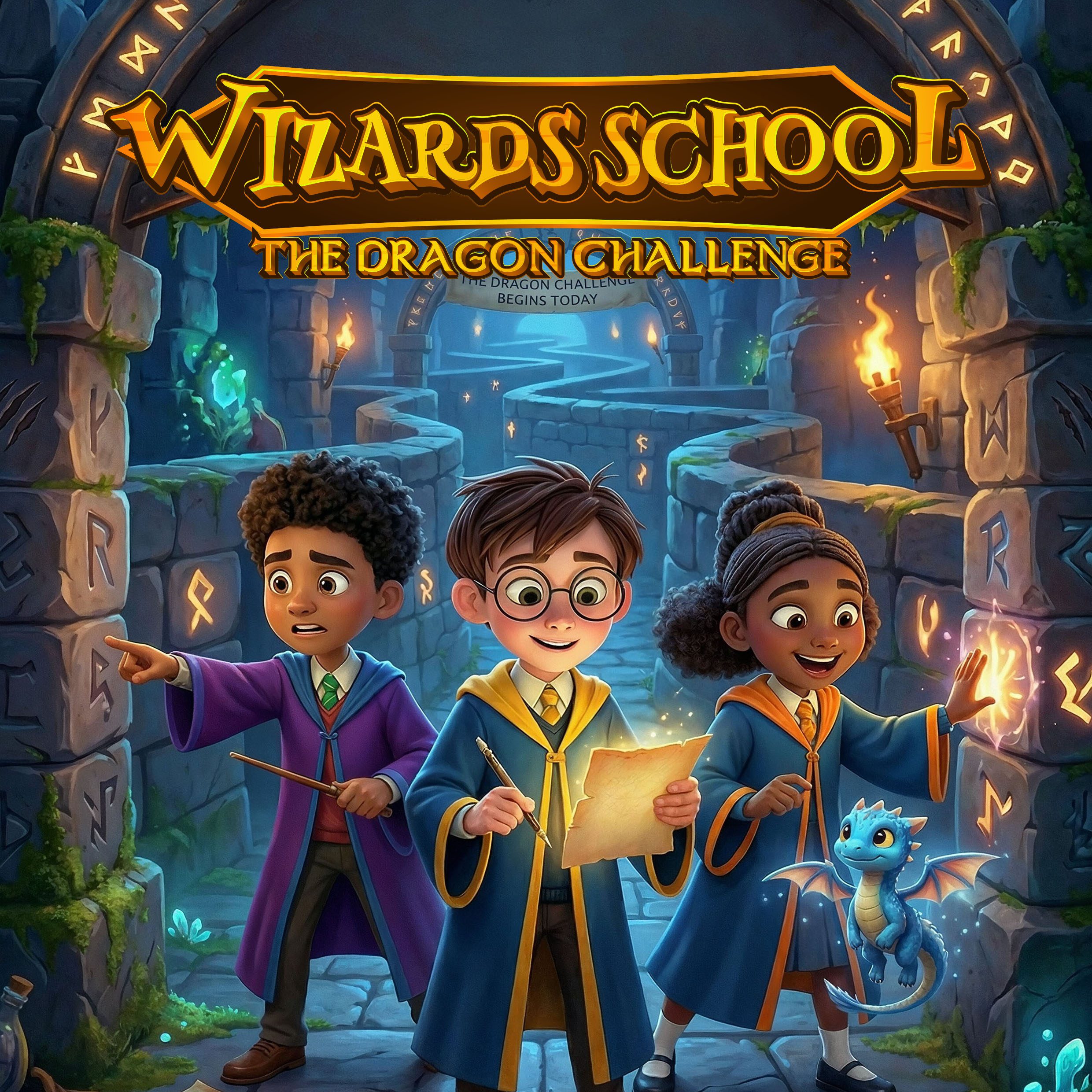 Wizards School printable adventure game cover - The Dragon Challenge