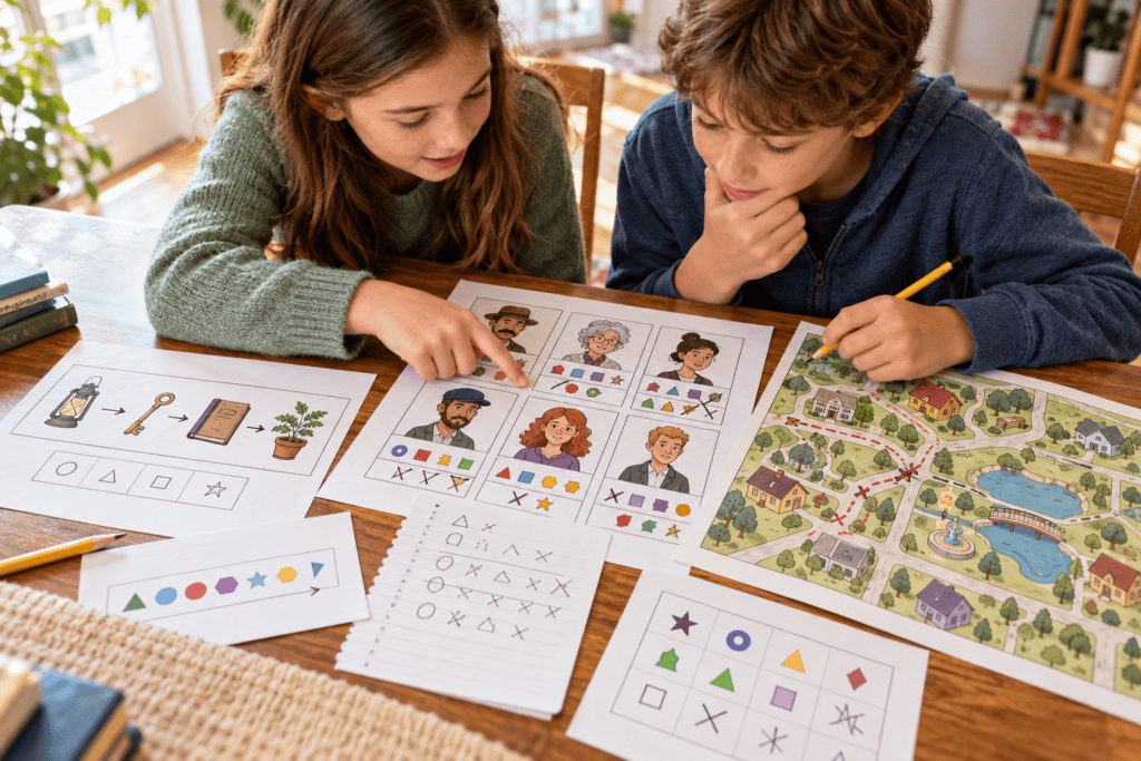 kids solving puzzle, printable games for ages 8-12