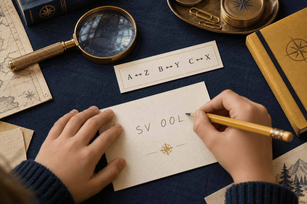 Reverse-alphabet decoding chart pairing letters A through M with Z through N