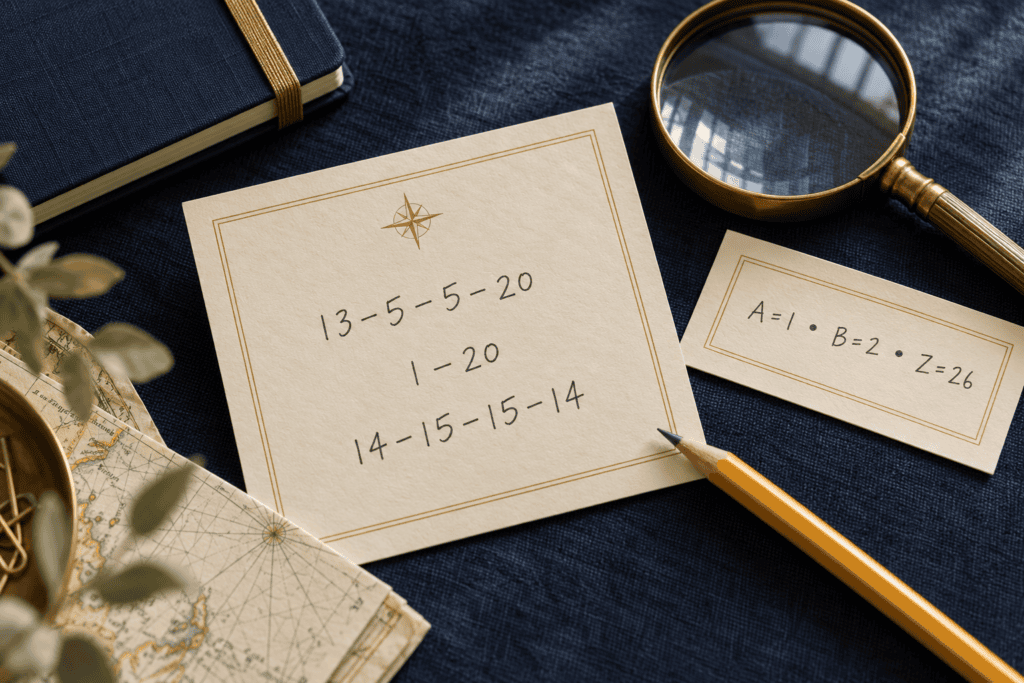 Number-code spy mission with an alphabet key for children ages 8–12